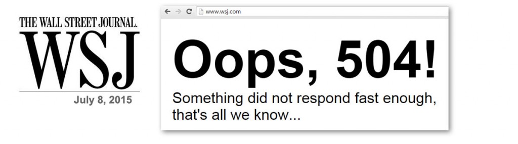 Cybersecurity: the Wall Street Journal home page indicating a 504 error.